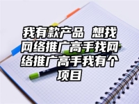 我有款產品 想找網絡推廣高手找網絡推廣高手我有個項目
